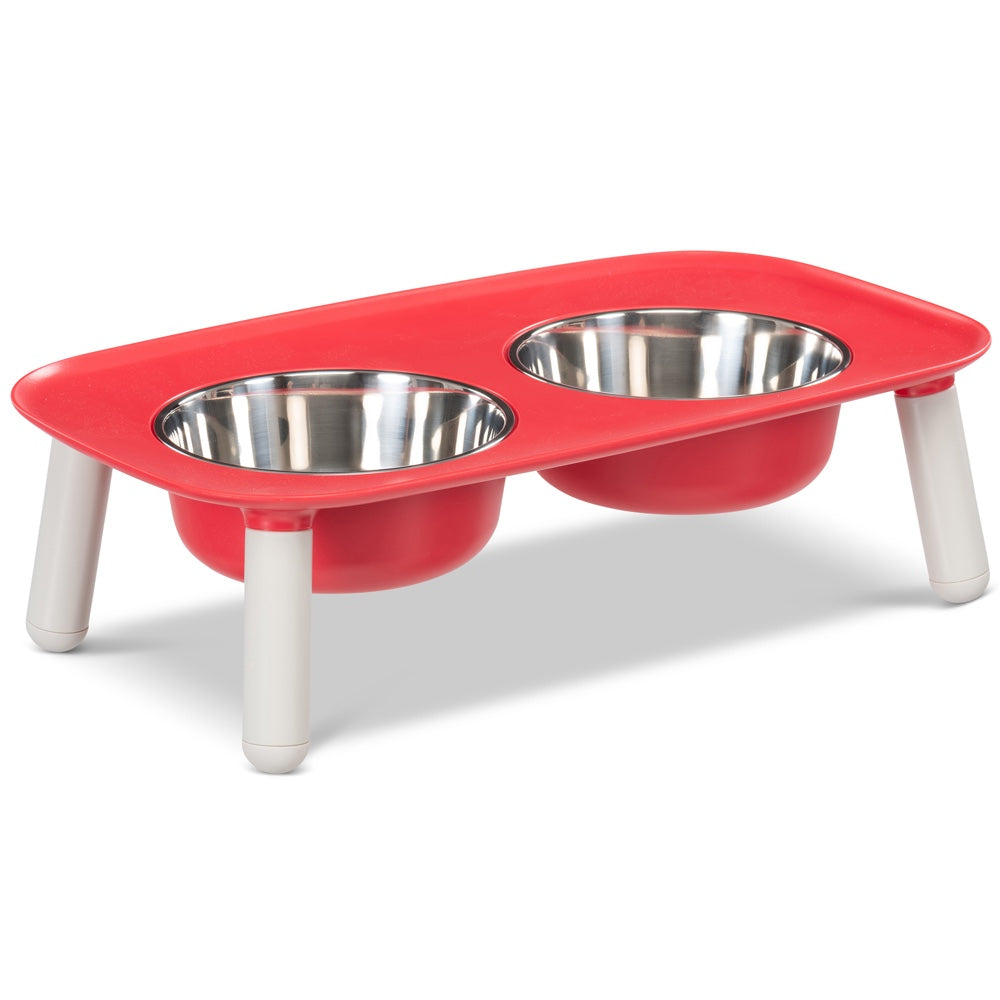 Messy Mutts Adjustable Elevated Double Feeder With Stainless Steel Dog Bowls (Watermelon)