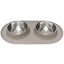 Messy Mutts Double Silicone Feeder With Stainless Steel Dog Bowls (Grey)