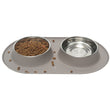 Messy Mutts Double Silicone Feeder With Stainless Steel Dog Bowls (Grey)