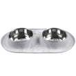 Messy Mutts Double Silicone Feeder With Stainless Steel Dog Bowls (Marble)