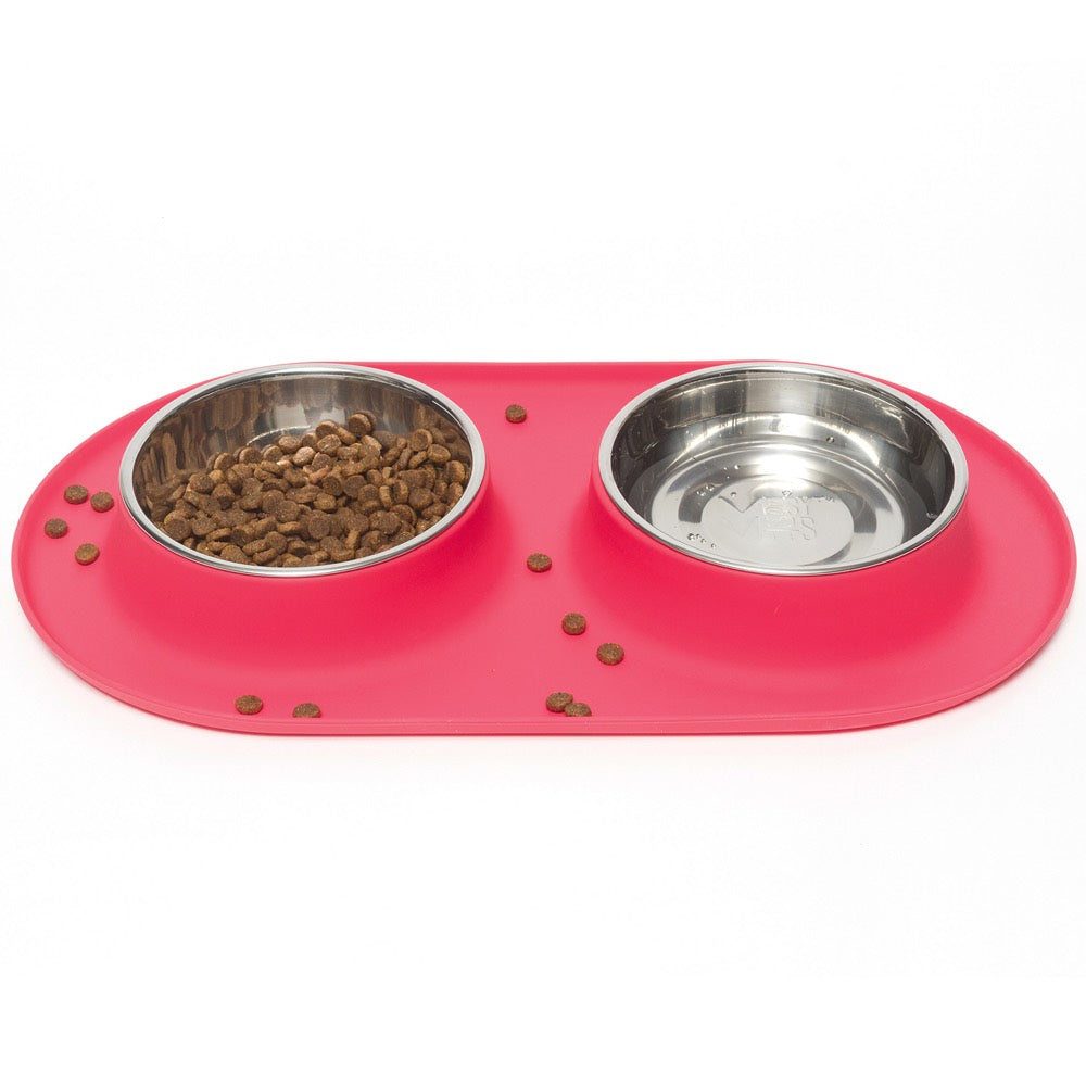 Messy Mutts Double Silicone Feeder With Stainless Steel Dog Bowls (Watermelon)