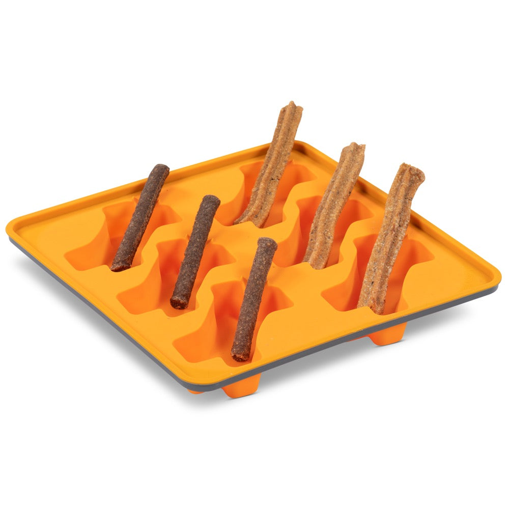 Messy Mutts Framed Silicone Popsicle  Dog Treat Mold (6 Bones, Orange)