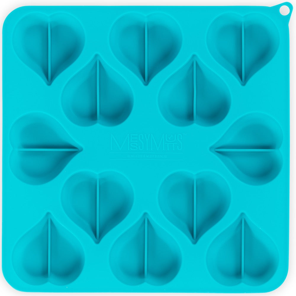 Messy Mutts Silicone Bake & Freeze Dog Treat Maker Set (12 Hearts, Blue & Watermelon) 2pc