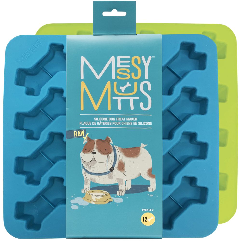 Messy Mutts Silicone Bake & Freeze Dog Treat Maker Set (12 Bones, Blue & Green) 2pc