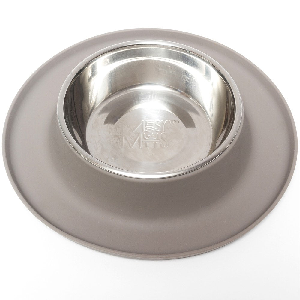 Messy Mutts Single Silicone Feeder With Stainless Steel Dog Bowl (Grey)