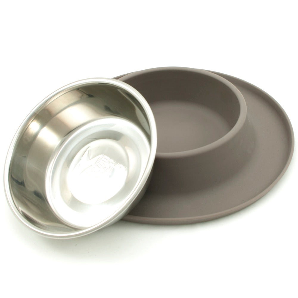 Messy Mutts Single Silicone Feeder With Stainless Steel Dog Bowl (Grey)