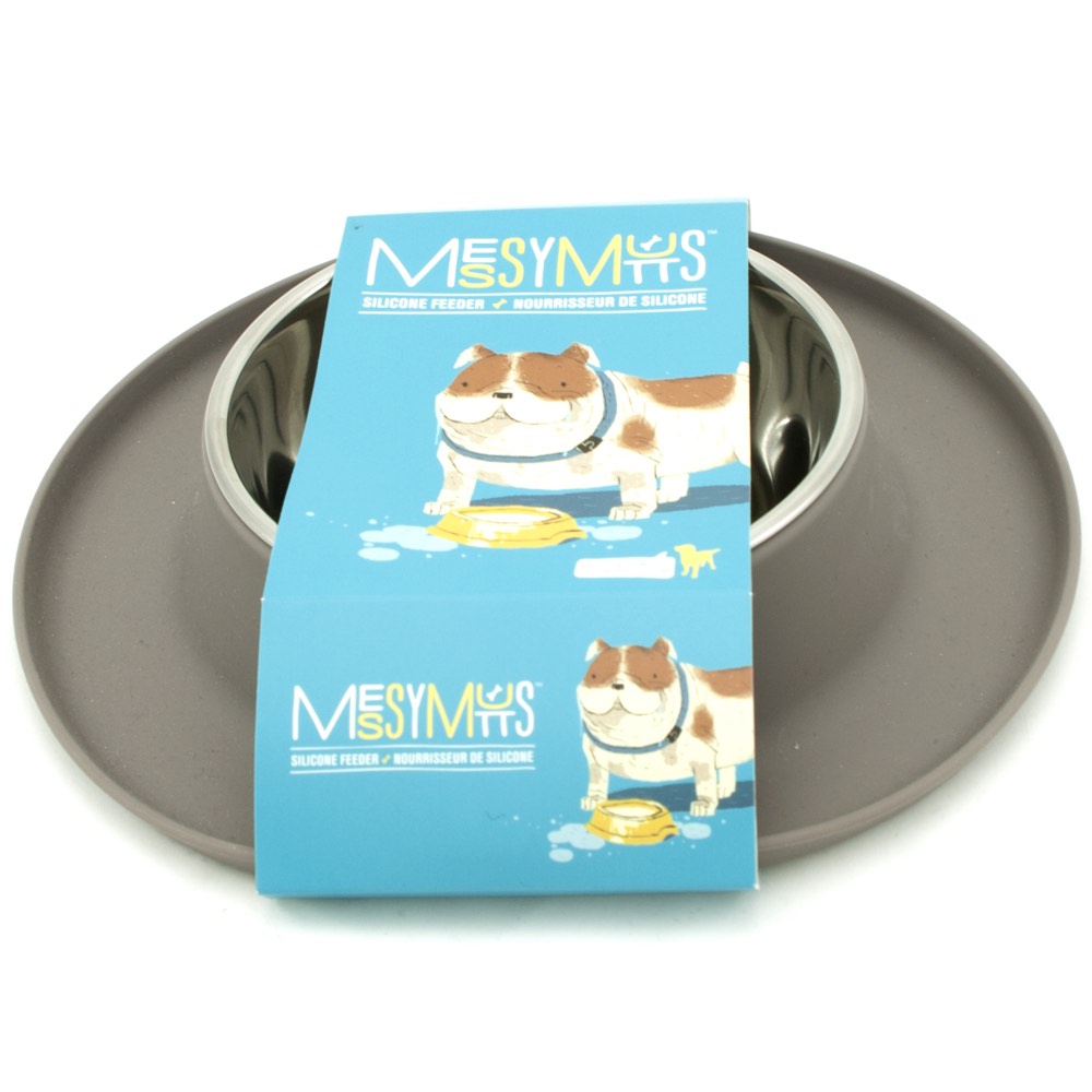 Messy Mutts Single Silicone Feeder With Stainless Steel Dog Bowl (Grey)