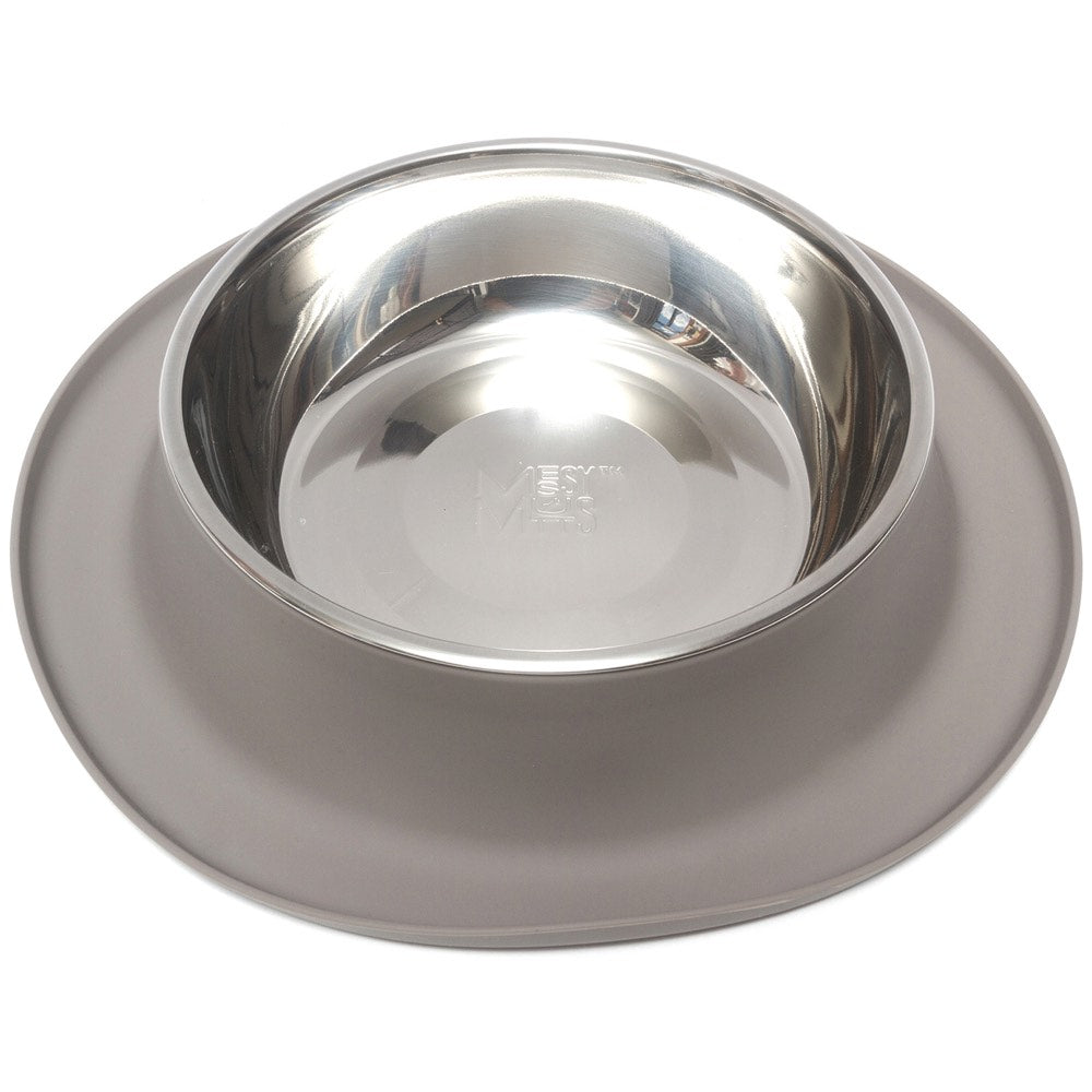 Messy Mutts Single Silicone Feeder With Stainless Steel Dog Bowl (Grey)