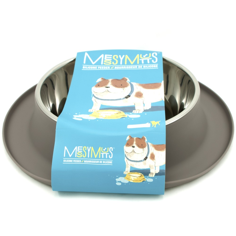 Messy Mutts Single Silicone Feeder With Stainless Steel Dog Bowl (Grey)