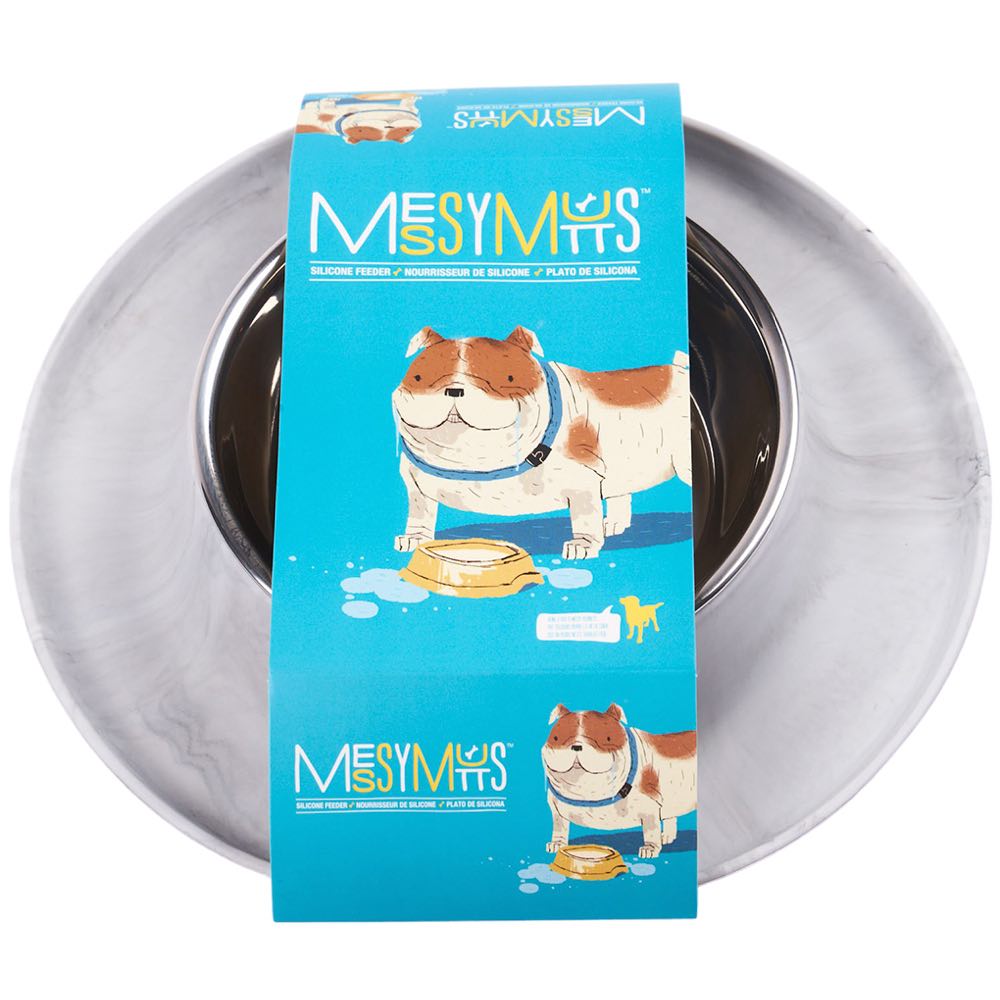 Messy Mutts Single Silicone Feeder With Stainless Steel Dog Bowl (Medium, Marble)