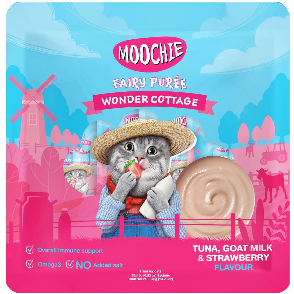 30% OFF: Moochie Fairy Puree Tuna, Goat Milk & Strawberry Liquid Cat Treats