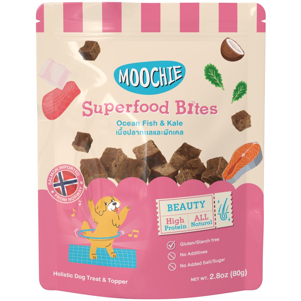 23% OFF: Moochie Superfood Bites Ocean Fish & Kale Dog Treats 80g