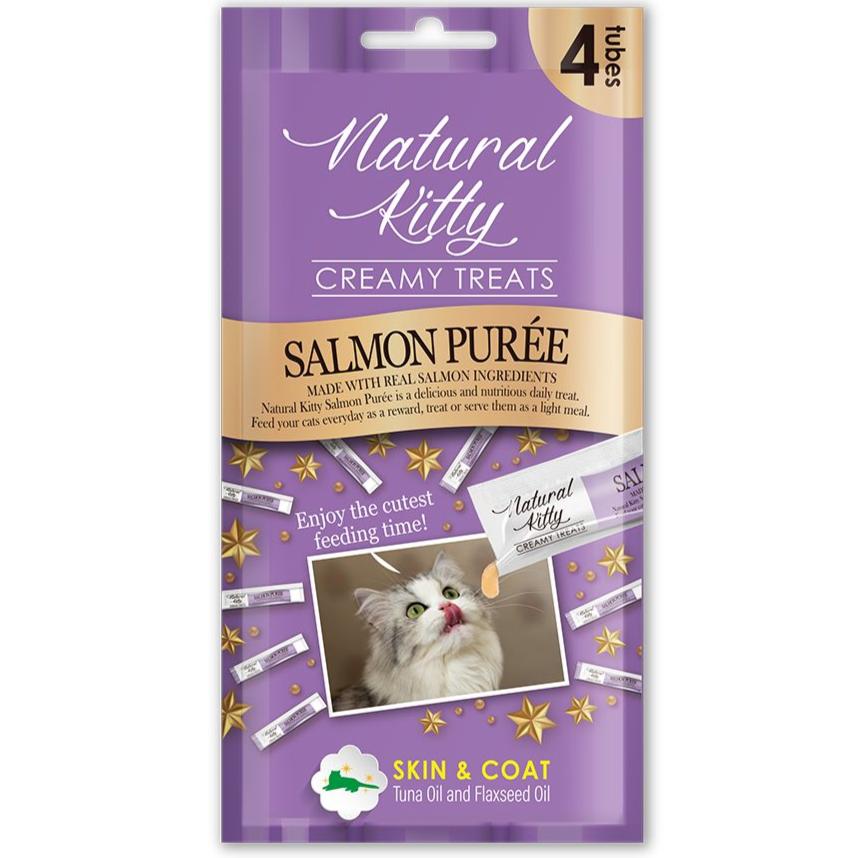 25% OFF: Natural Kitty Functional Skin & Coat Care Salmon Purée Creamy Liquid Cat Treats 48g