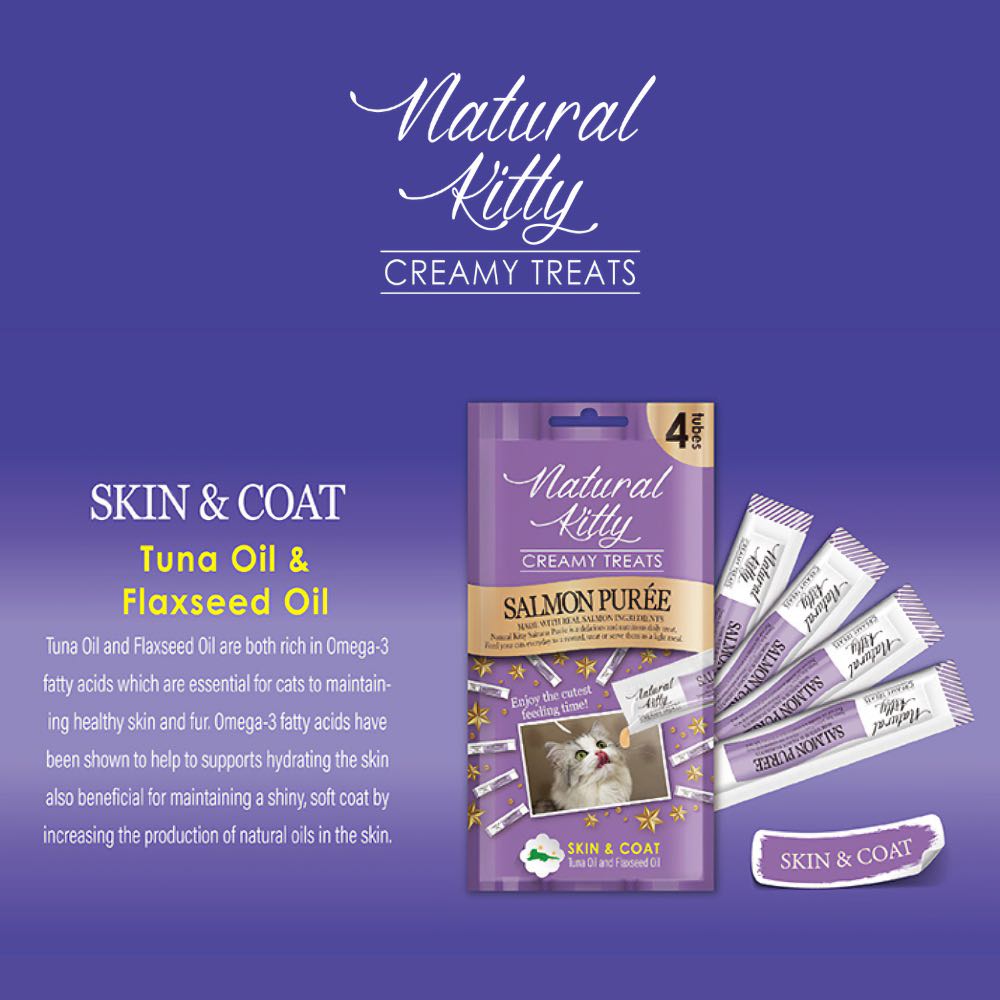 25% OFF: Natural Kitty Functional Skin & Coat Care Salmon Purée Creamy Liquid Cat Treats 48g