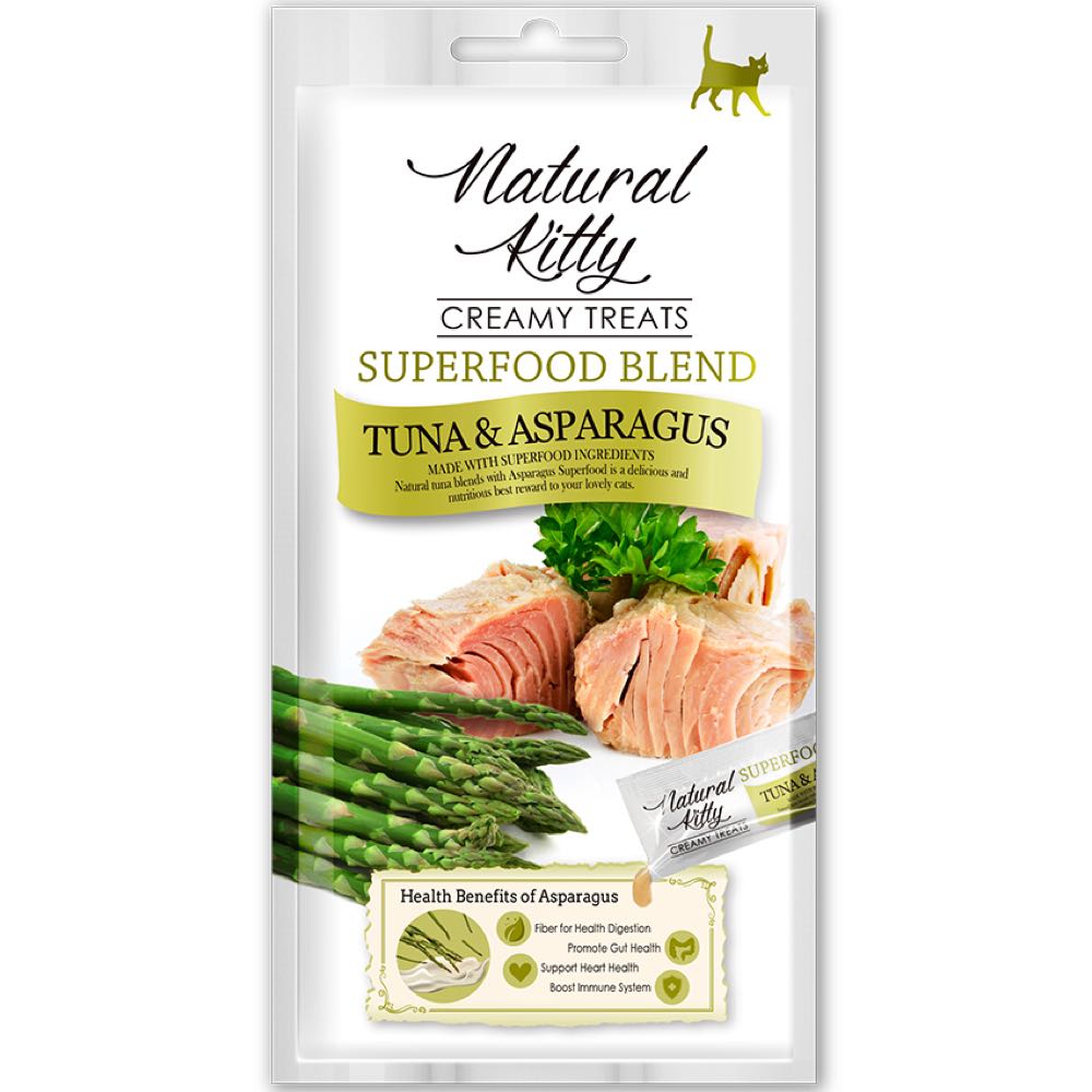 25% OFF: Natural Kitty Superfood Blend Tuna & Asparagus Creamy Liquid Cat Treats 48g