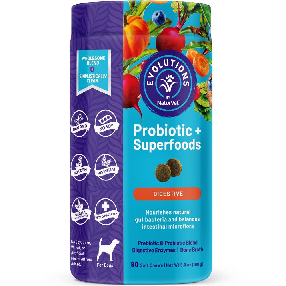 15% OFF: NaturVet Evolutions Probiotic + Superfoods Supplement Chews For Dogs 90ct