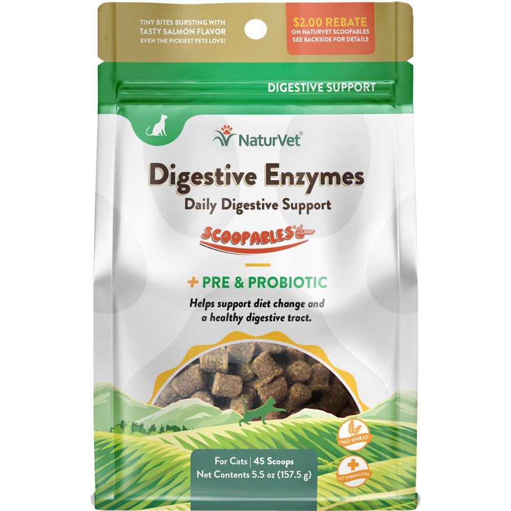 15% OFF: NaturVet Scoopables Digestive Enzymes Digestive Support Cat Supplement 5.5oz