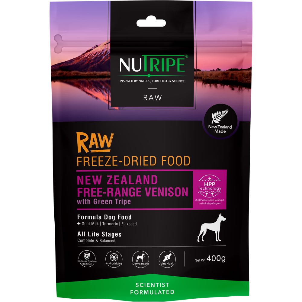 '63% OFF (Exp 27Apr25)': Nutripe Raw NZ Free-Range Venison With Green Tripe Grain-Free Freeze-Dried Dog Food 400g