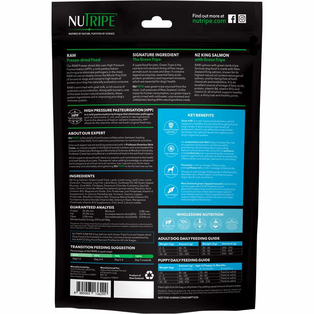 $20 OFF: Nutripe Raw NZ King Salmon With Green Tripe Grain-Free Freeze-Dried Dog Food 400g