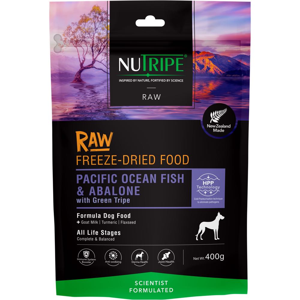 '62% OFF (Exp 22May25)': Nutripe Raw Pacific Ocean Fish & Abalone With Green Tripe Grain-Free Freeze-Dried Raw Dog Food 400g