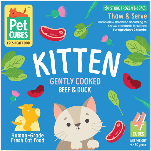 PetCubes Gently Cooked Beef & Duck Kitten Frozen Cat Food 1.28kg