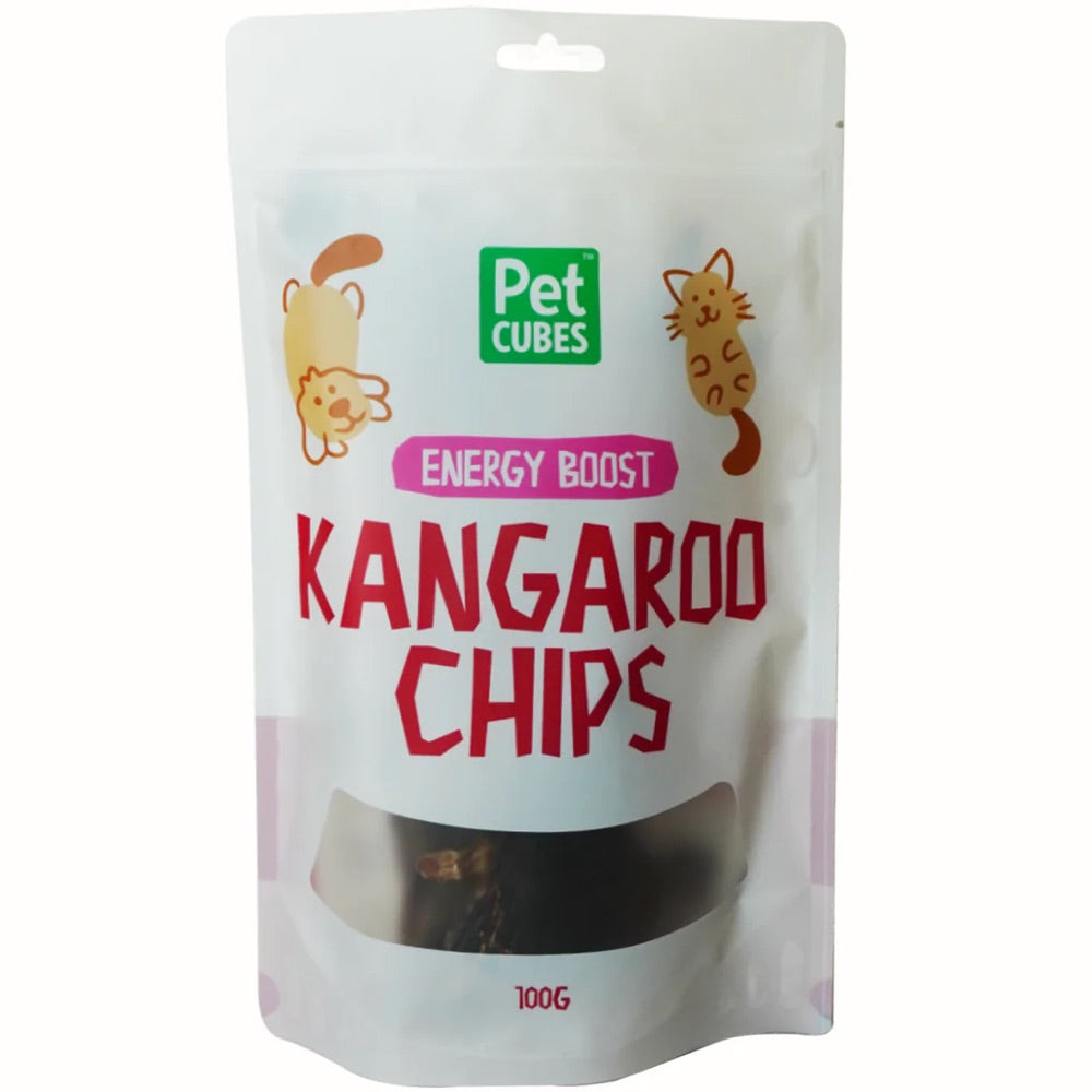 PetCubes Kangaroo Chips Grain-Free Treats For Cats & Dogs 100g