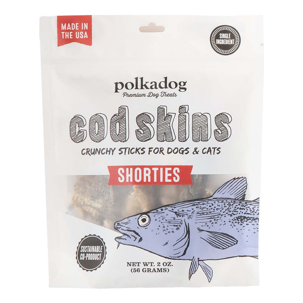 Polkadog Cod Skin Jerky Shorties Grain-Free Treats For Cats & Dogs 2oz (Pouch)