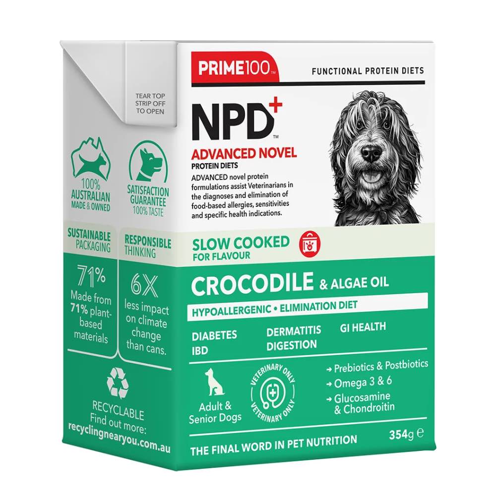 Prime100 NPD Slow Cooked Crocodile & Algae Oil Wet Dog Food 345g