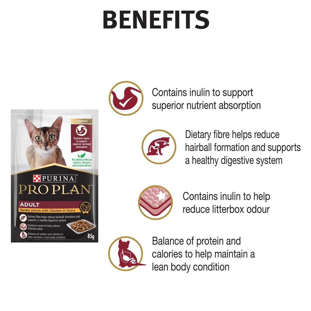 Pro Plan Tender Chicken In Gravy Adult Pouch Cat Food 85g x 12