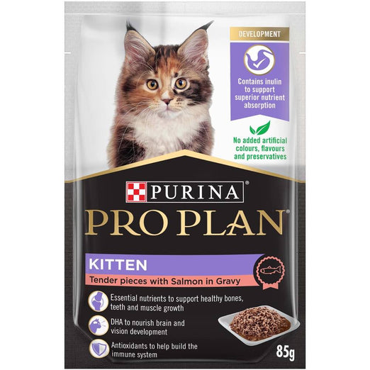 Pro Plan Tender Salmon In Gravy Kitten Pouch Cat Food 85g x 12