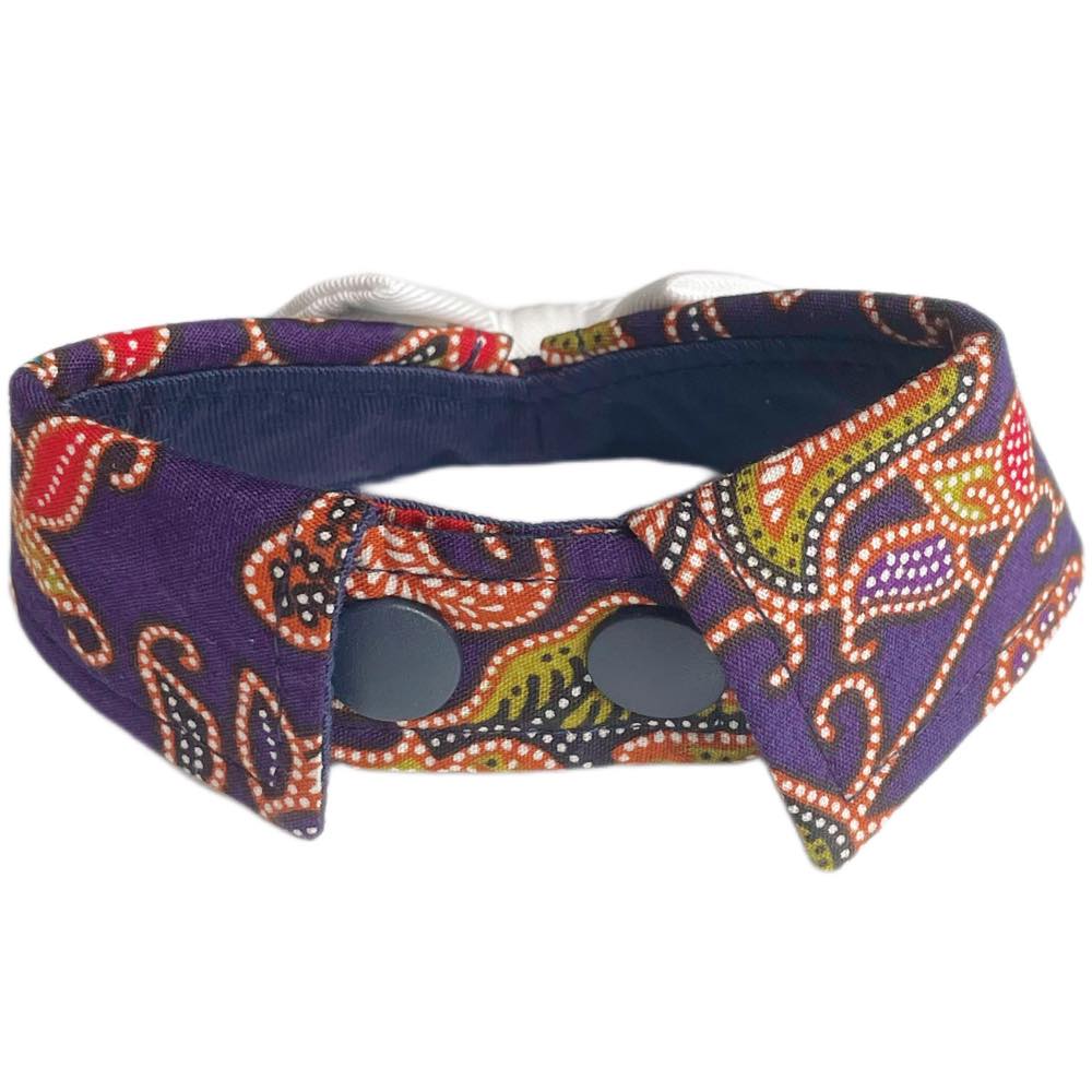 RuffCo Handcrafted Bowtie Button Collar For Cats & Dogs (Blue Batik)