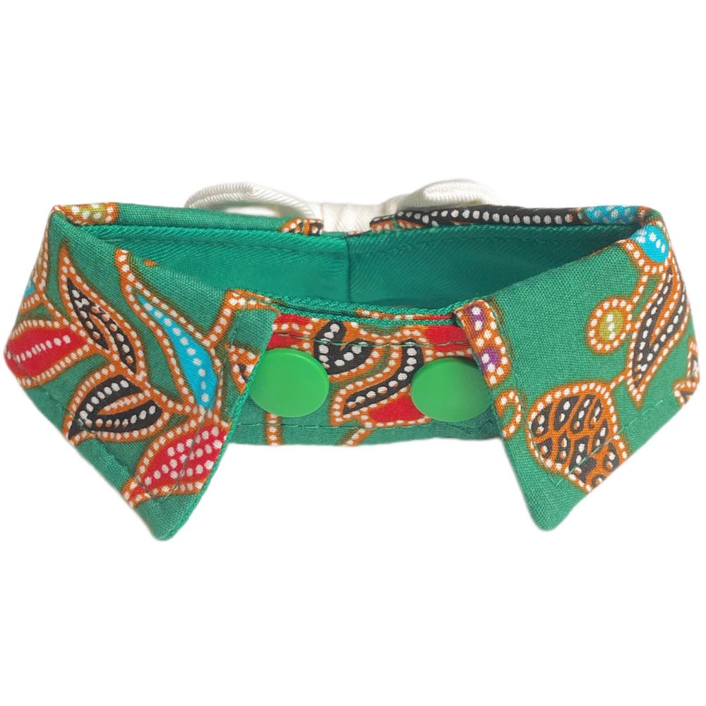 RuffCo Handcrafted Bowtie Button Collar For Cats & Dogs (Green Batik)