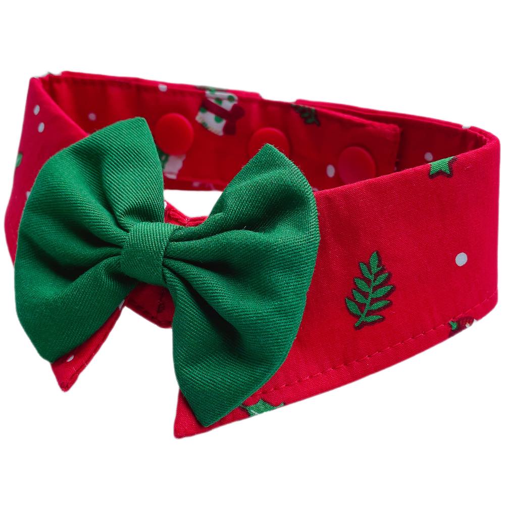 RuffCo Handcrafted Bowtie Button Collar For Cats & Dogs (Red Christmas)