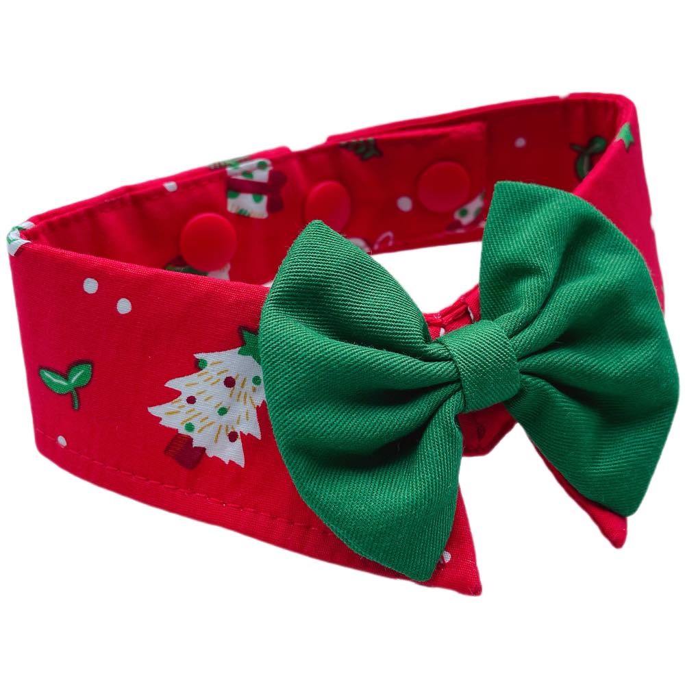 RuffCo Handcrafted Bowtie Button Collar For Cats & Dogs (Red Christmas)