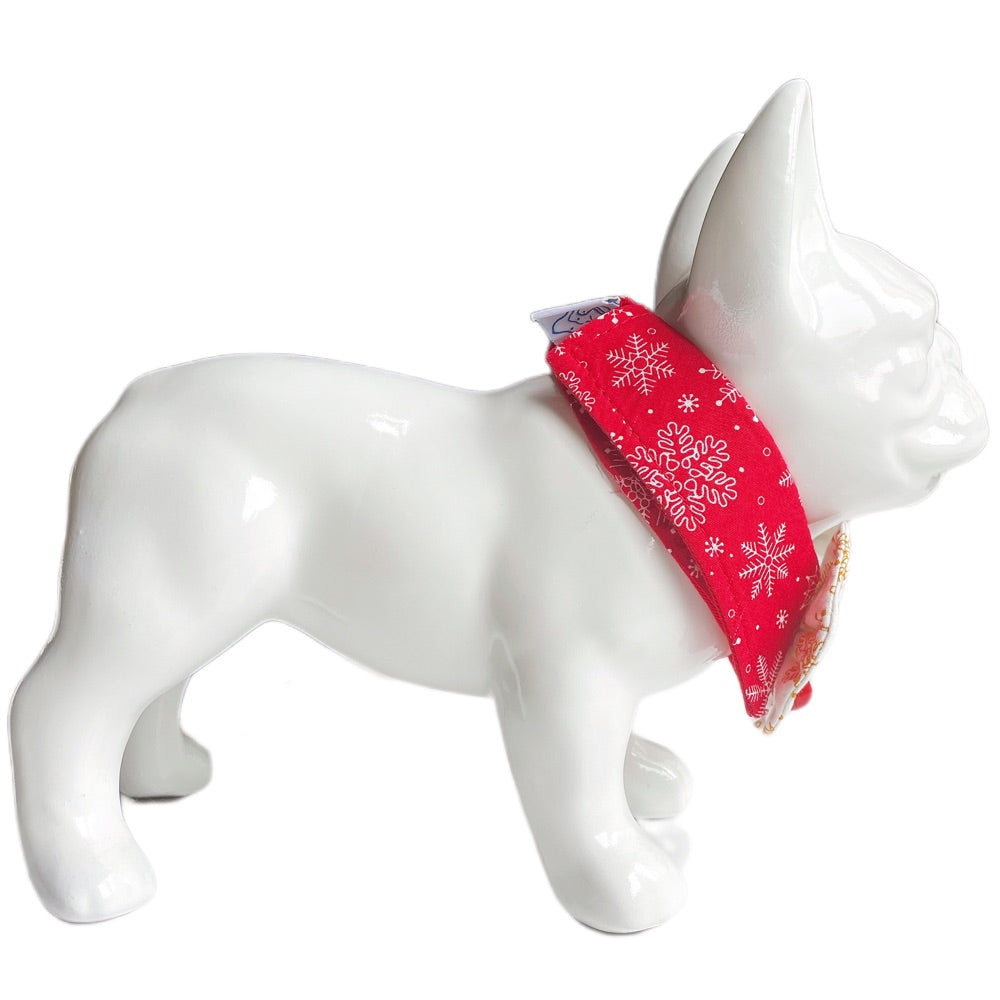 RuffCo Handcrafted Bowtie Button Collar For Cats & Dogs (Red Snowflake)