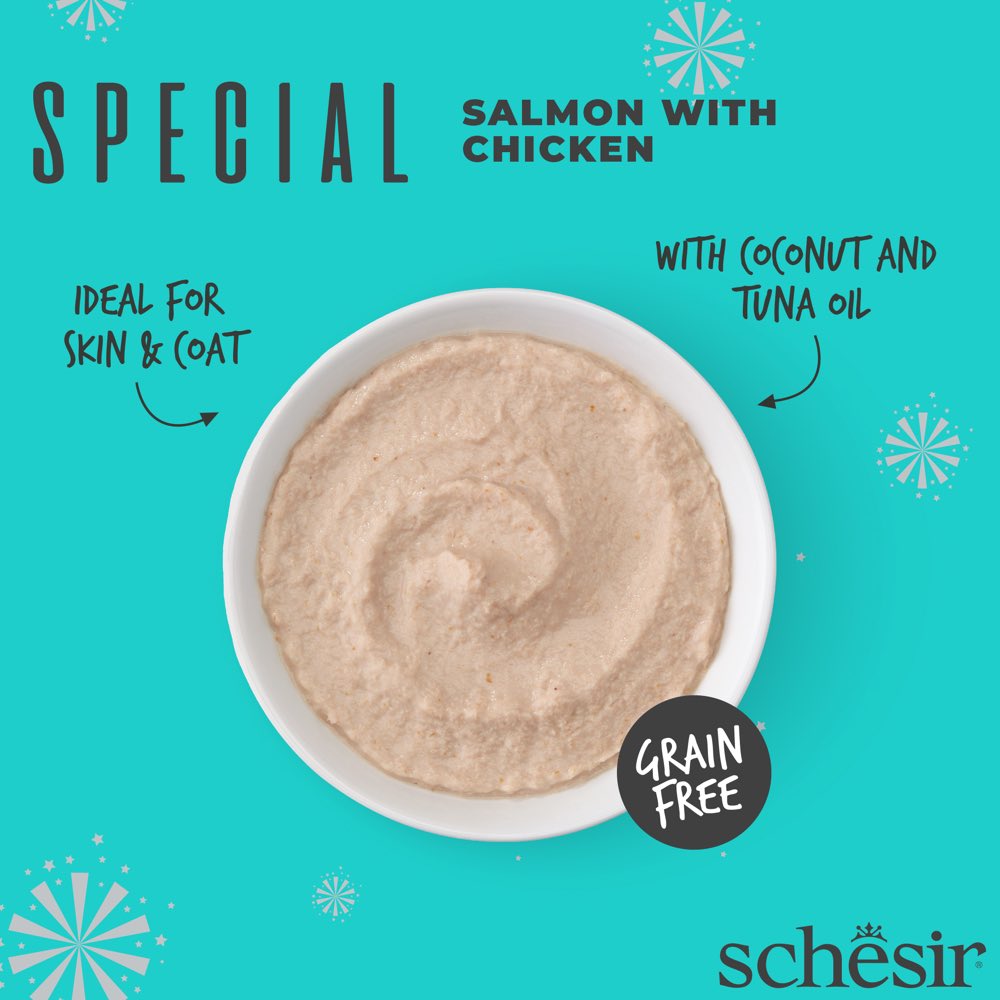 15% OFF: Schesir Special Mousse Skin & Coat Salmon With Chicken Grain-Free Adult Pouch Cat Food 70g