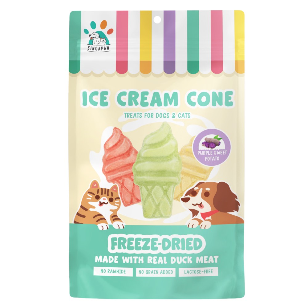 15% OFF: SingAPaw Ice Cream Cone Duck Grain-Free Freeze-Dried Treats For Cats & Dogs 48g