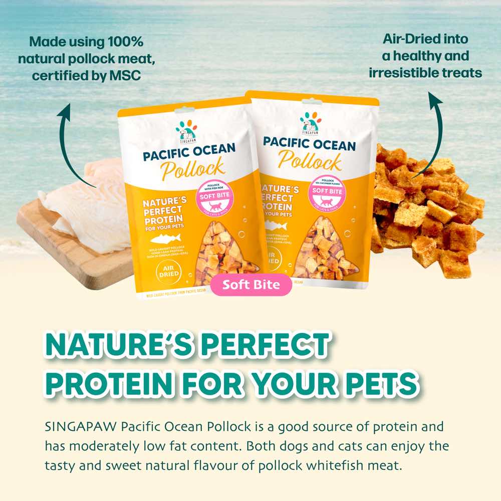 Singapaw Pacific Ocean Pollock With Fish Roe Soft Bite Air-Dried Treats For Cats & Dogs 70g