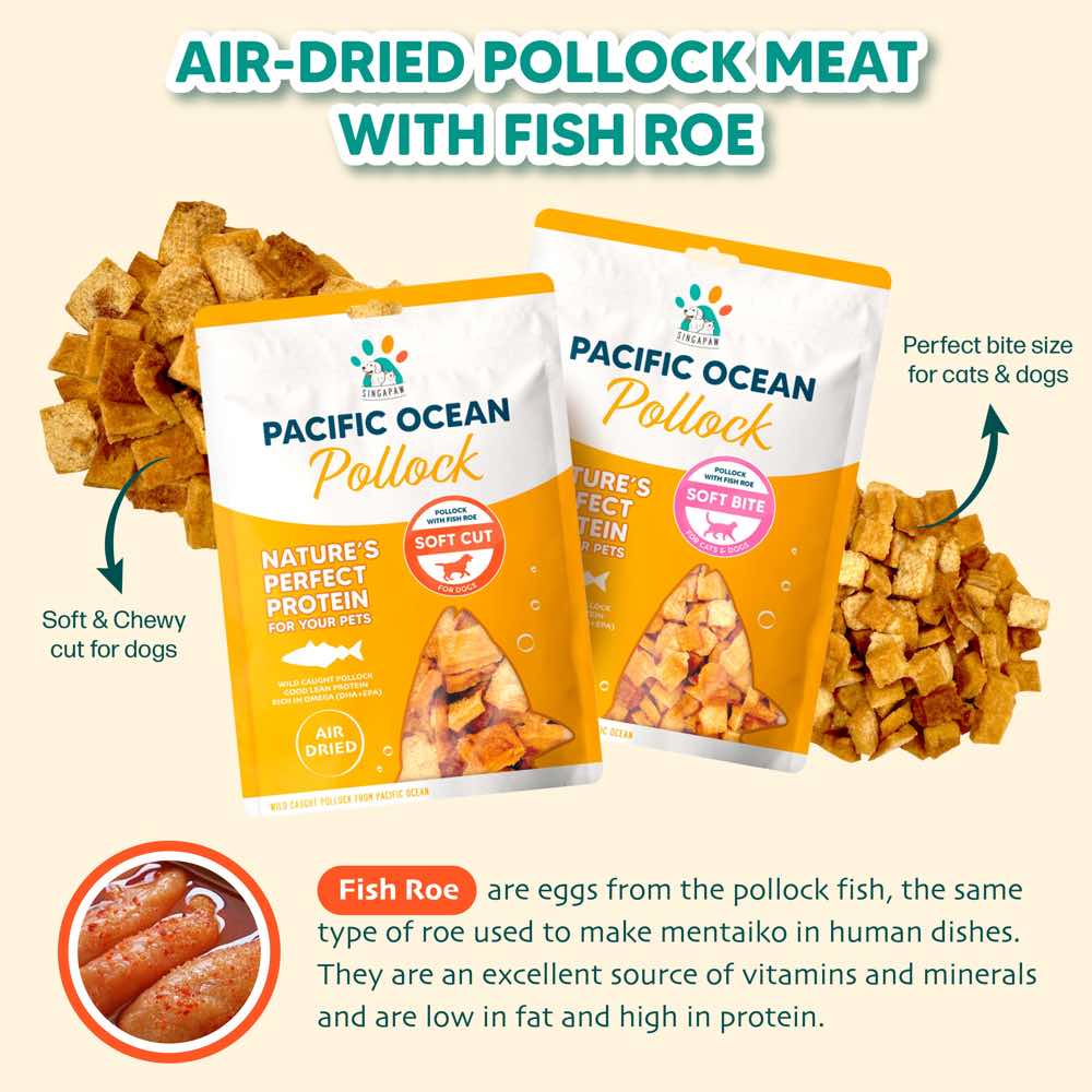 Singapaw Pacific Ocean Pollock With Fish Roe Soft Cut Air-Dried Dog Treats 70g