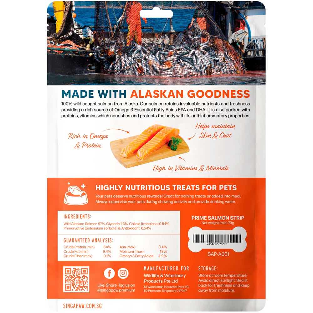 Singapaw Wild Alaskan Salmon Prime Strip Air-Dried Dog Treats 70g