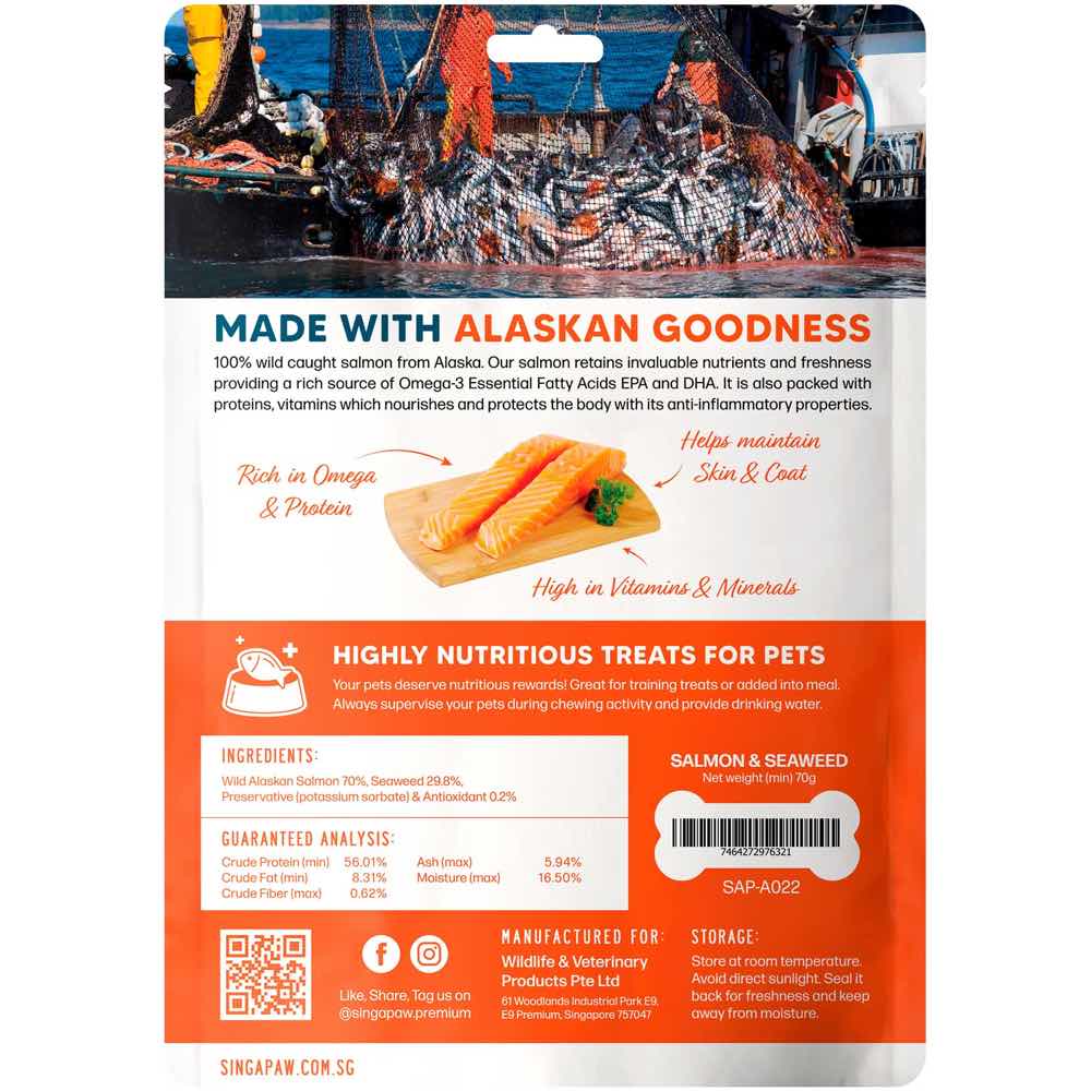 Singapaw Wild Alaskan Salmon & Seaweed Air-Dried Dog Treats 70g