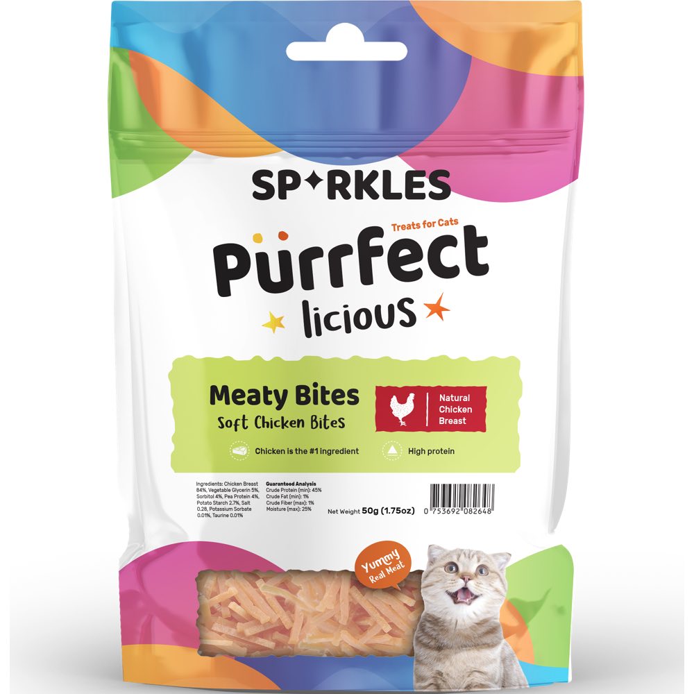 3 FOR $8.70: Sparkles Purrfectlicious Meaty Bites Soft Chicken Bites Cat Treats 50g