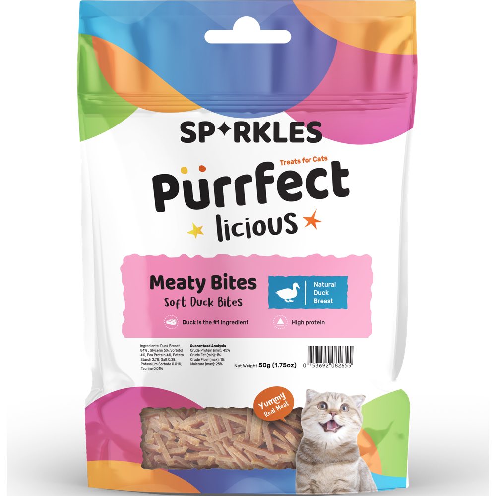 3 FOR $8.70: Sparkles Purrfectlicious Meaty Bites Soft Duck Bites Cat Treats 50g