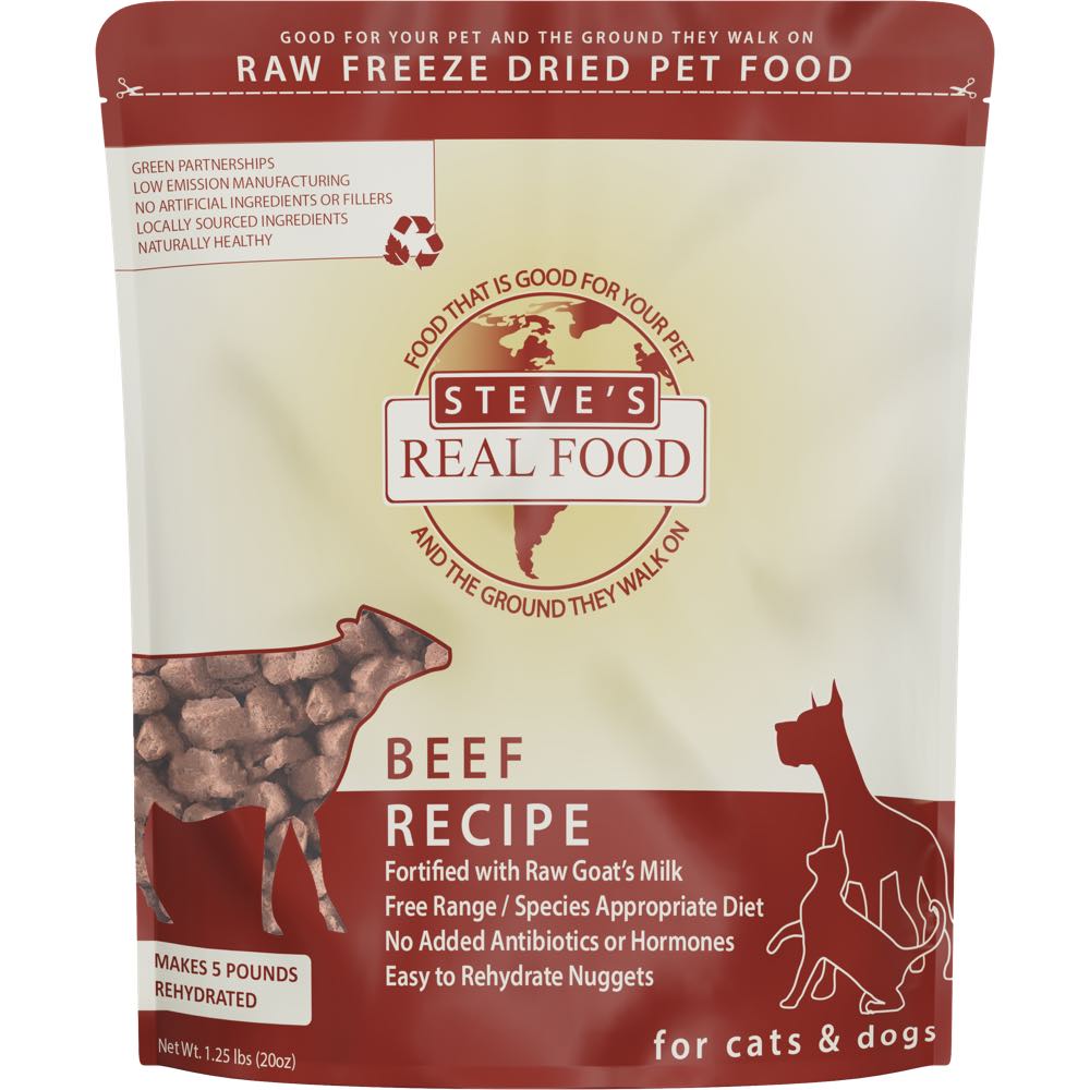 'BUNDLE DEAL+FREE WIPES': Steve's Real Food Beef Grain-Free Freeze-Dried Raw Food For Cats & Dogs 20oz