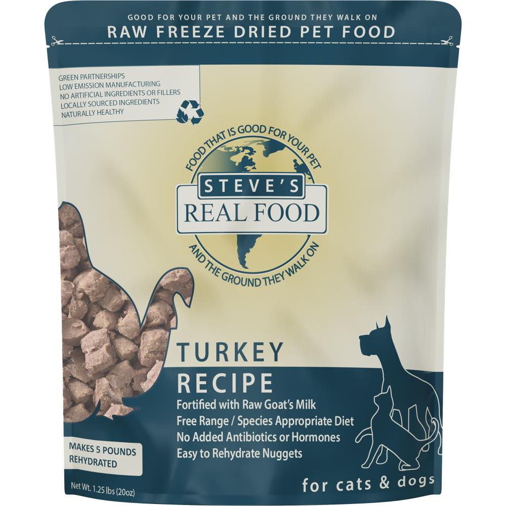 'BUNDLE DEAL+FREE WIPES': Steve's Real Food Turkey Grain-Free Freeze-Dried Raw Food For Cats & Dogs 20oz