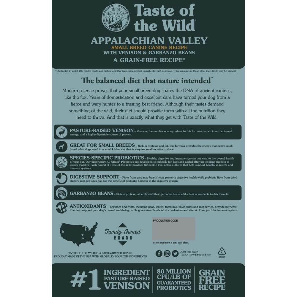 'BUNDLE DEAL/FREE TREAT': Taste Of The Wild Appalachian Valley with Venison Small Breed Grain-Free Dry Dog Food