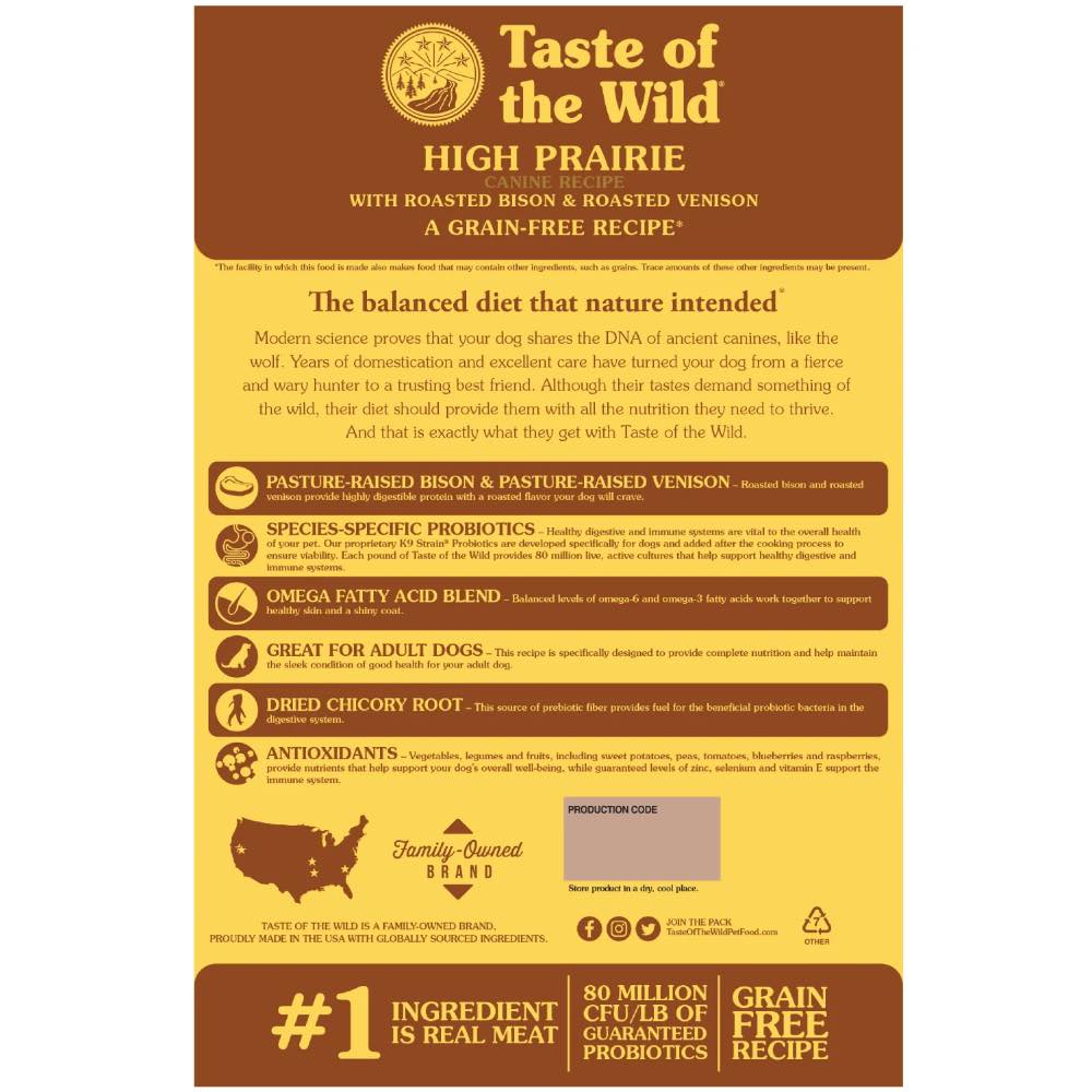 'BUNDLE DEAL/FREE TREAT': Taste Of The Wild High Prairie Roasted Bison & Venison Grain-Free Adult Dry Dog Food