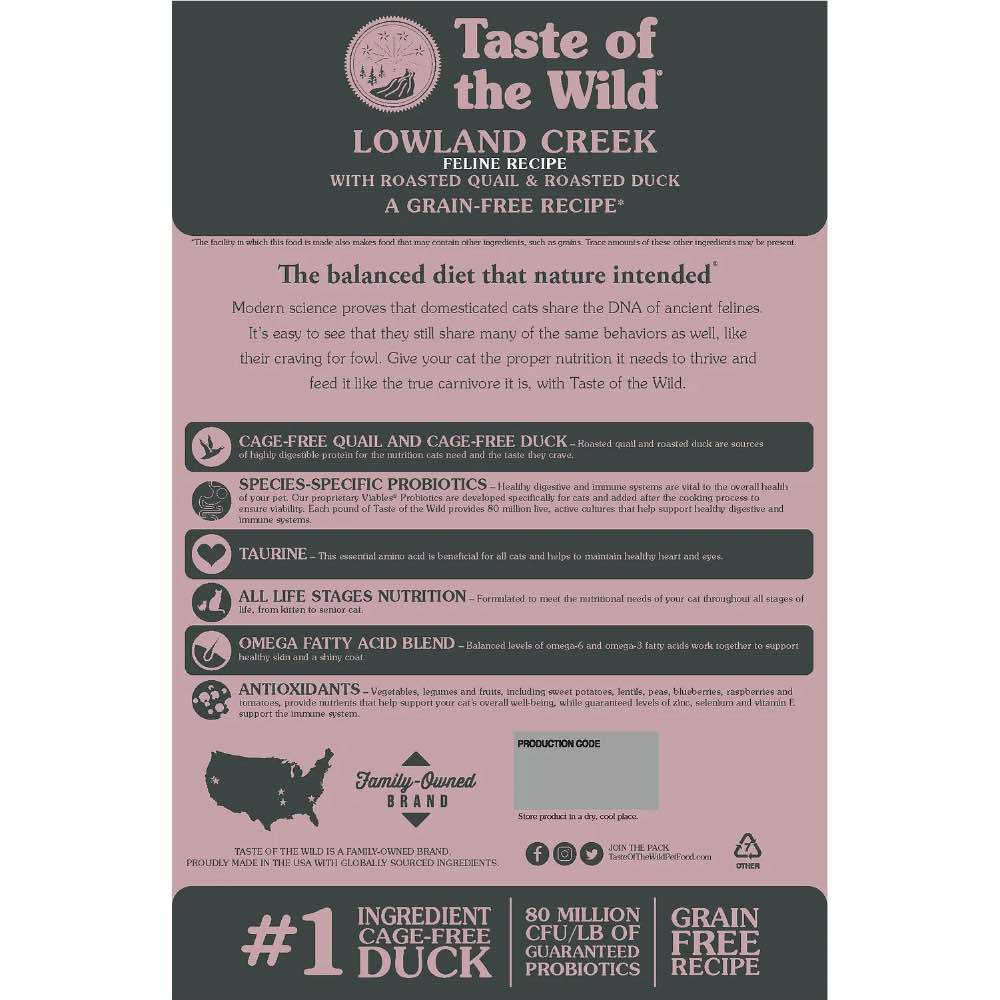 'BUNDLE DEAL/FREE TREATS': Taste Of The Wild Lowland Creek Roasted Quail & Roasted Duck Grain-Free Dry Cat Food