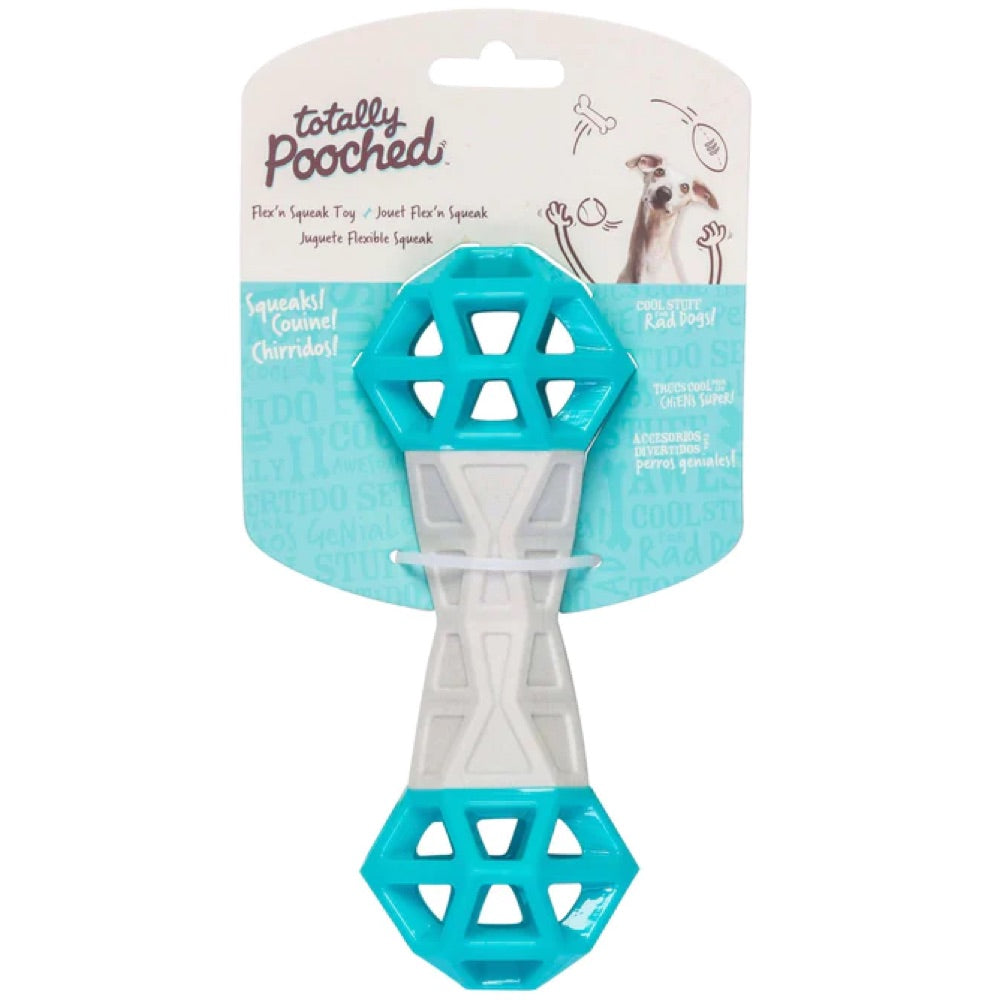 Totally Pooched Flex'n Squeak Rubber Dumbbell Dog Toy (Teal)