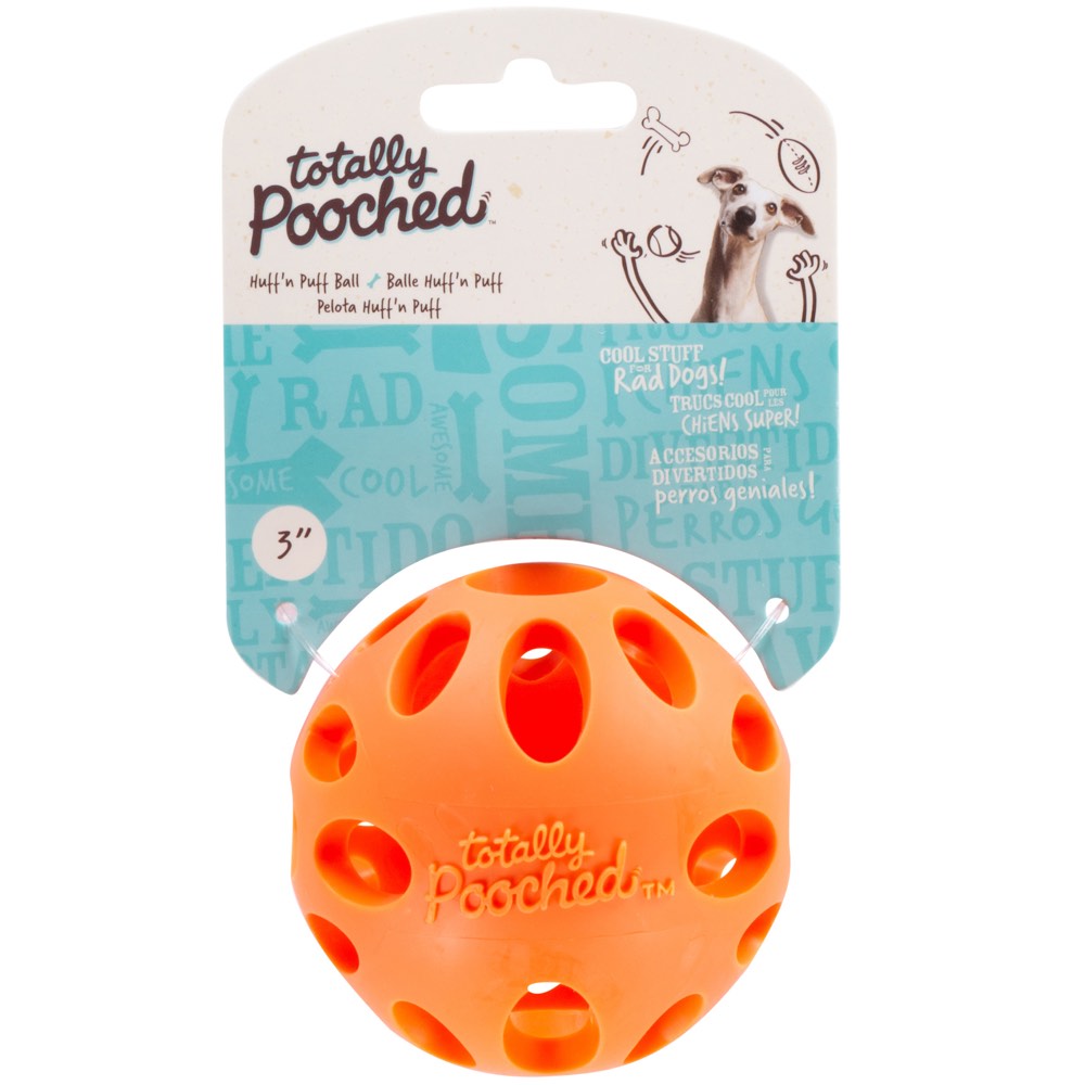 Totally Pooched Huff'n Puff Rubber Ball Dog Toy (Orange)